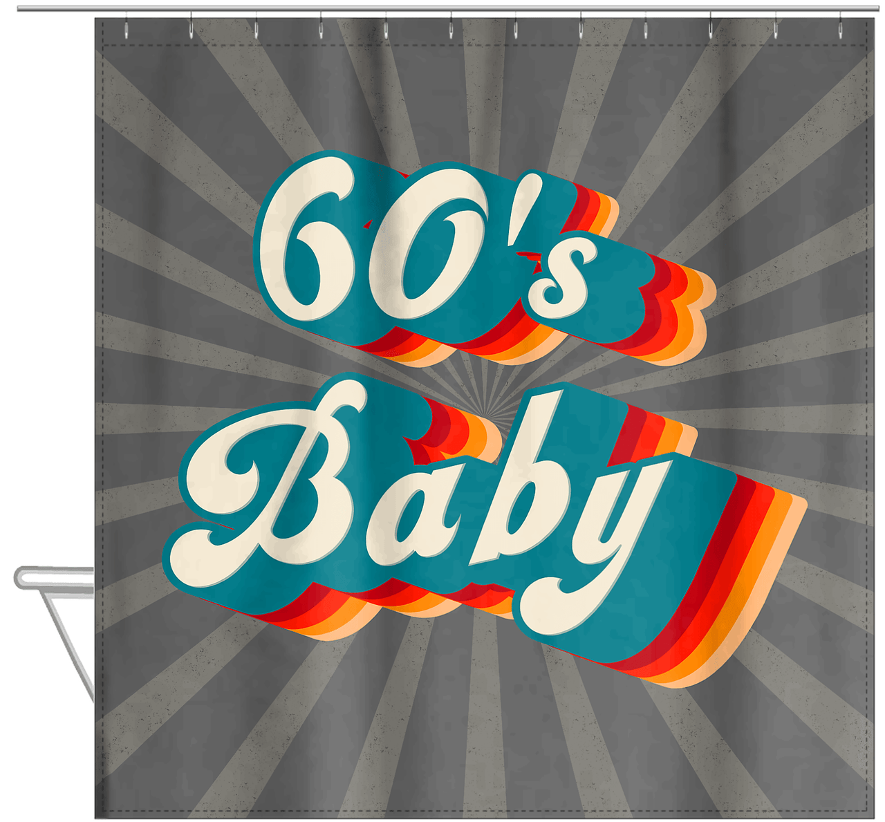 Retro Shower Curtain - 60s Baby - Hanging View