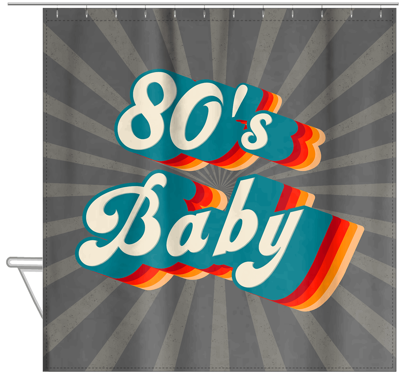 Retro Shower Curtain - 80s Baby - Hanging View