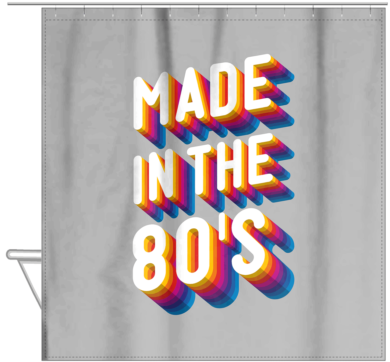 Retro Shower Curtain - Made in the 80s - Hanging View