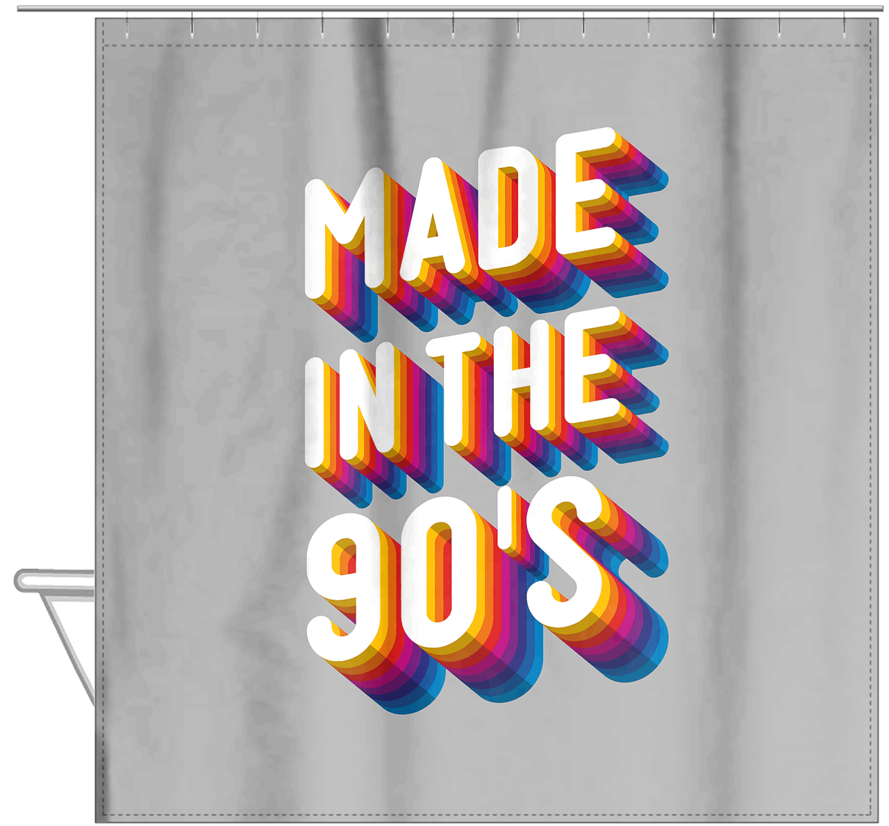 Retro Shower Curtain - Made in the 90s - Hanging View