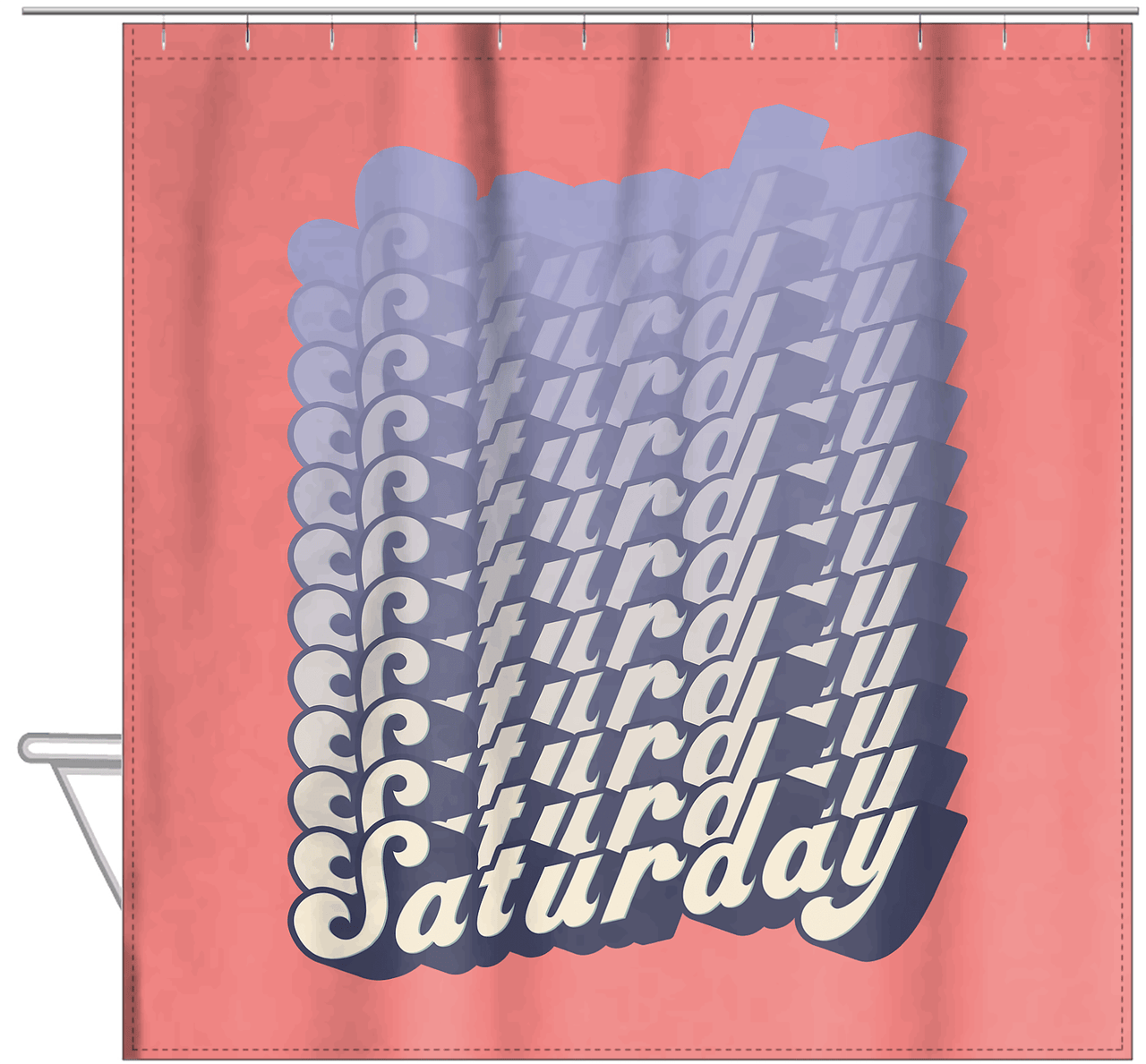 Retro Saturday Shower Curtain - Hanging View