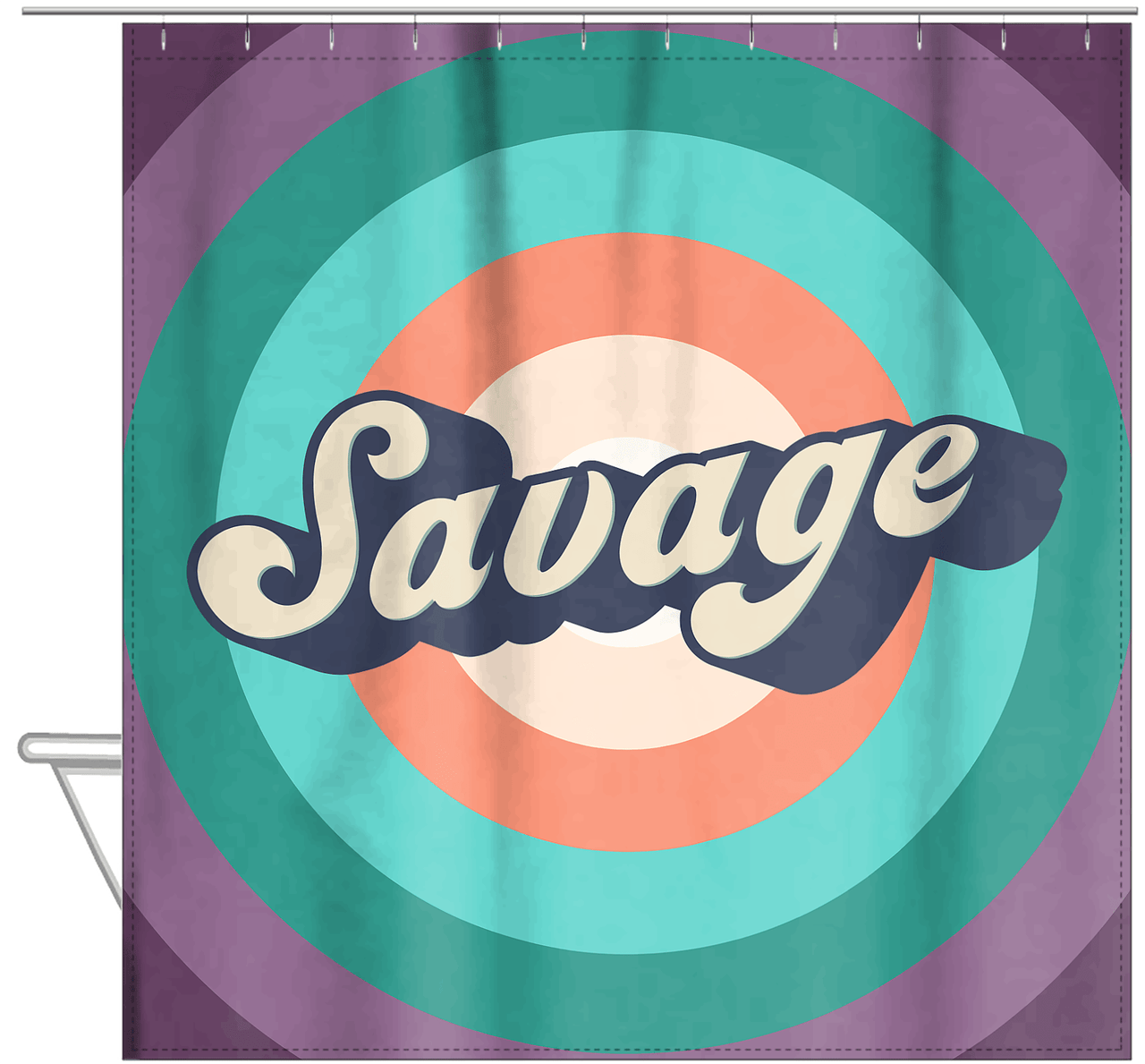 Retro Savage Shower Curtain - Hanging View