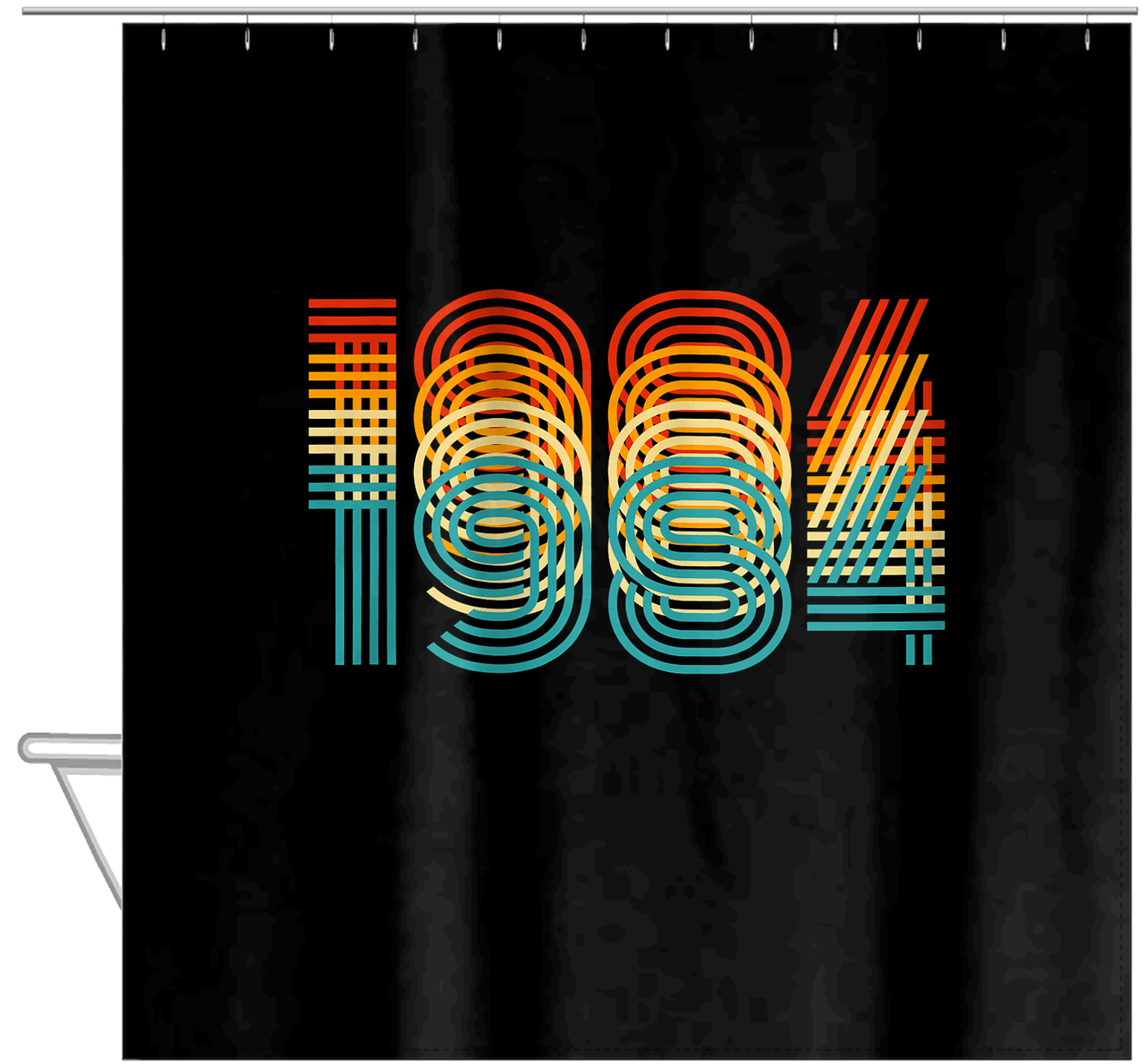 Retro Shower Curtain - 1984 - Hanging View