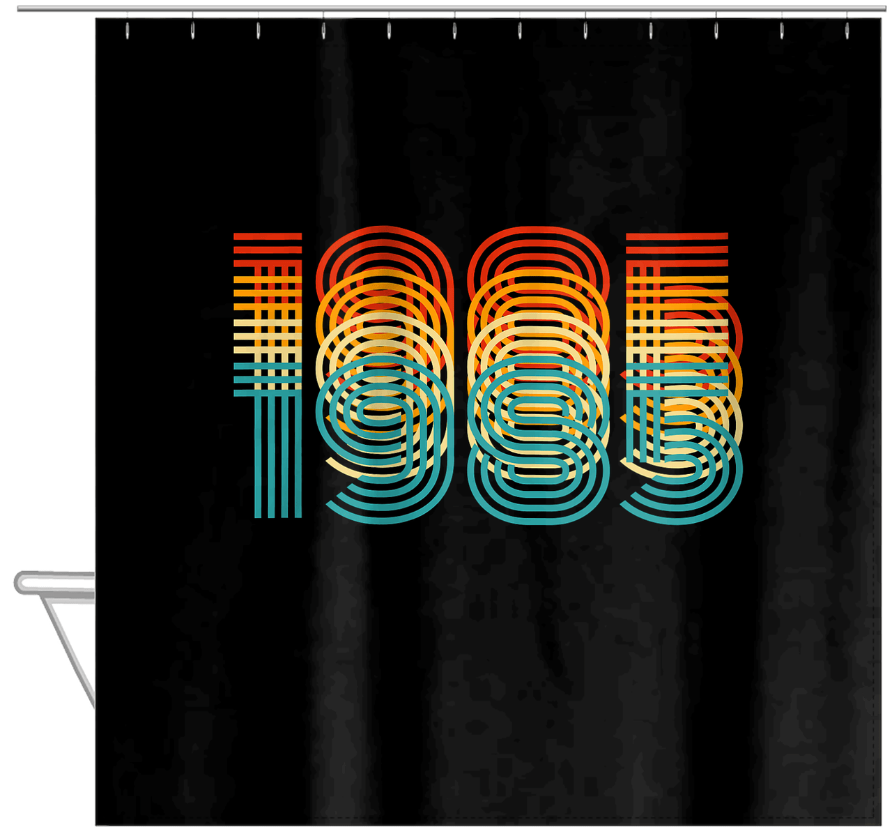 Retro Shower Curtain - 1985 - Hanging View