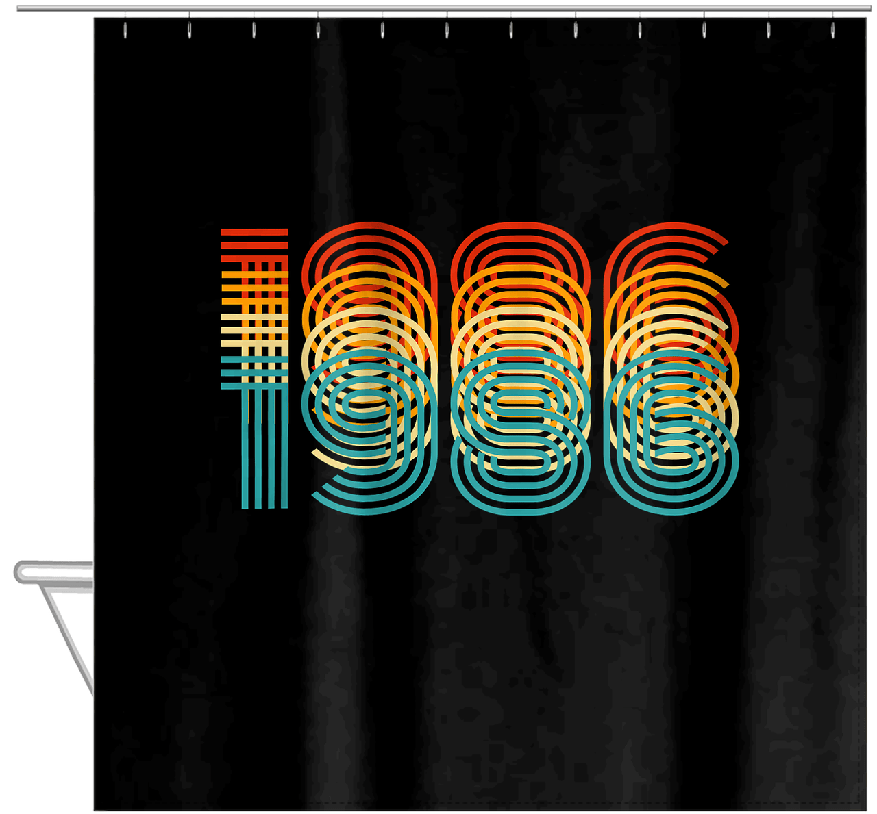 Retro Shower Curtain - 1986 - Hanging View