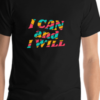 Thumbnail for Retro T-Shirt - Black - I Can And I Will - Shirt Close-Up View
