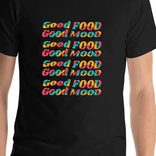 Retro T-Shirt - Black - Good Food Good Mood - Shirt Close-Up View