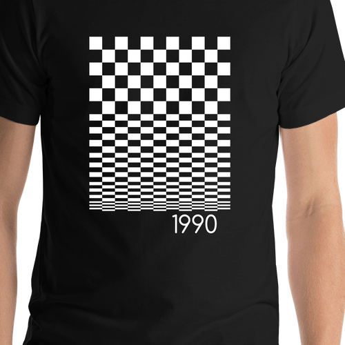 Personalized Retro T-Shirt - Black - Checkered - Shirt Close-Up View