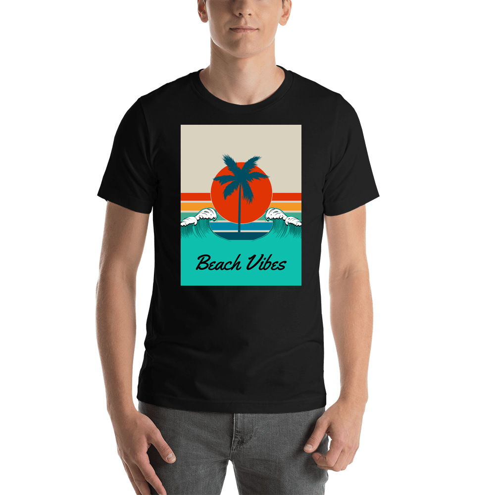 Personalized Retro T-Shirt - Black - Ocean Wave - Shirt View