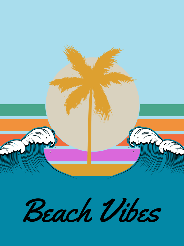 Personalized Retro T-Shirt - Black - Ocean Wave - Decorate View