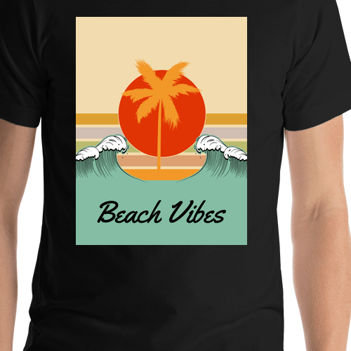 Personalized Retro T-Shirt - Black - Ocean Wave - Shirt Close-Up View
