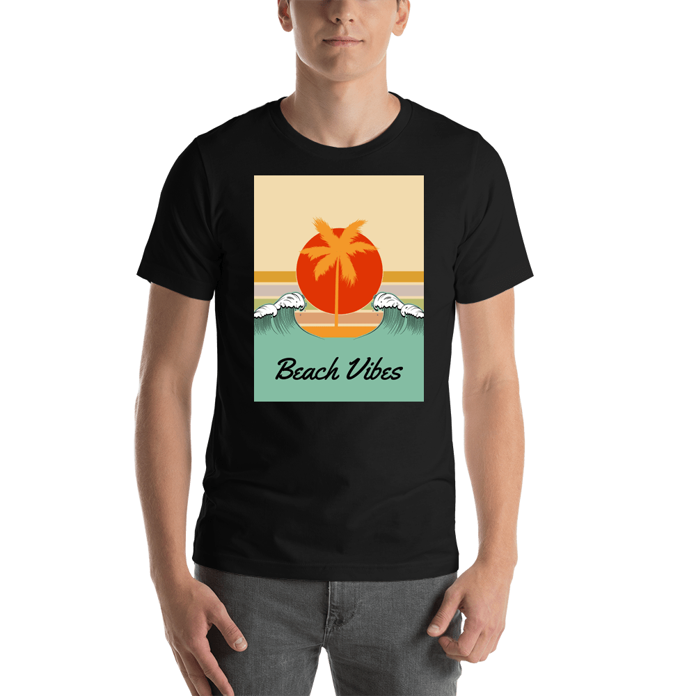 Personalized Retro T-Shirt - Black - Ocean Wave - Shirt View