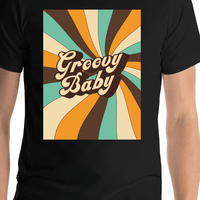 Thumbnail for Retro T-Shirt - Black - Groovy Baby - Shirt Close-Up View