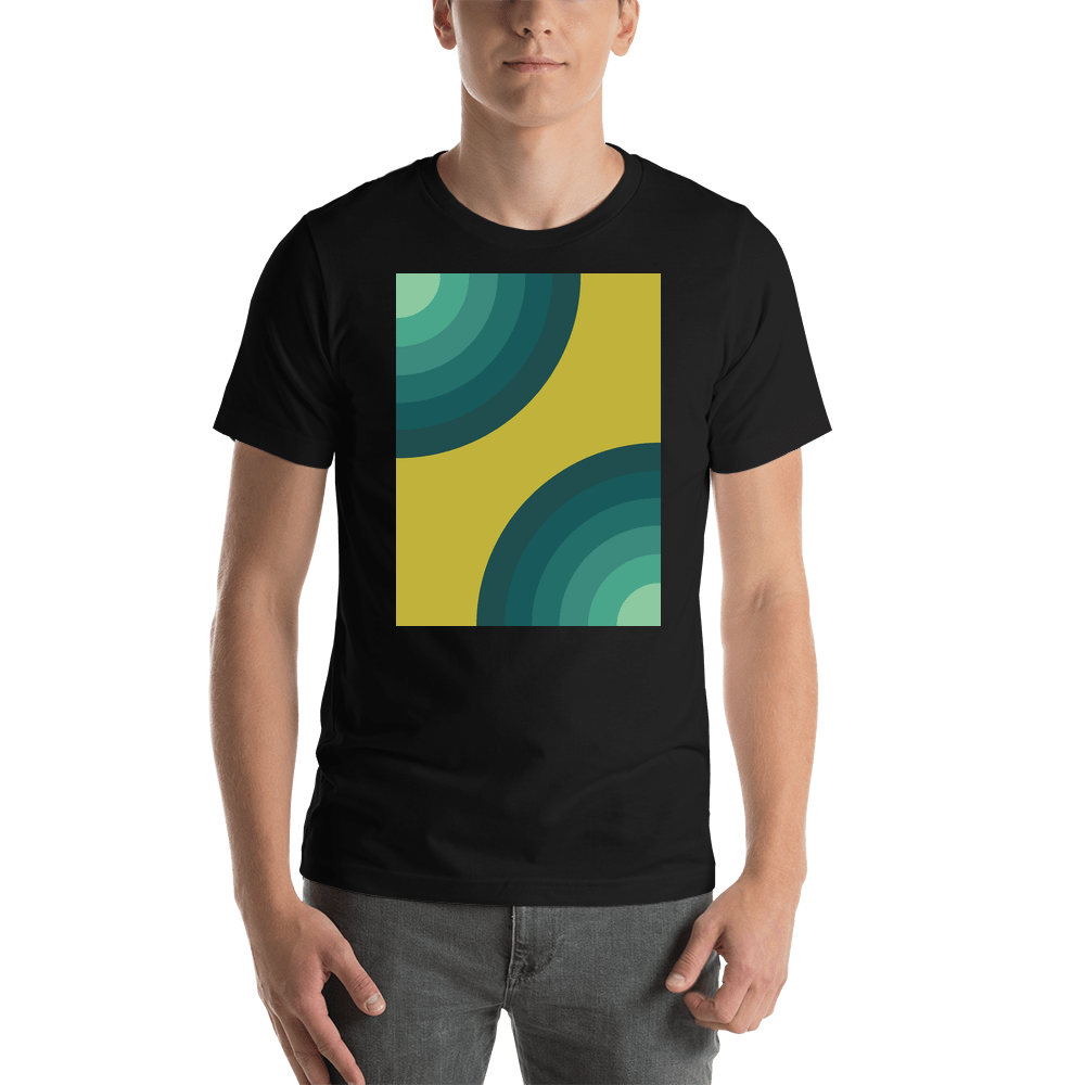 Retro T-Shirt - Black - Teal Radial - Shirt View