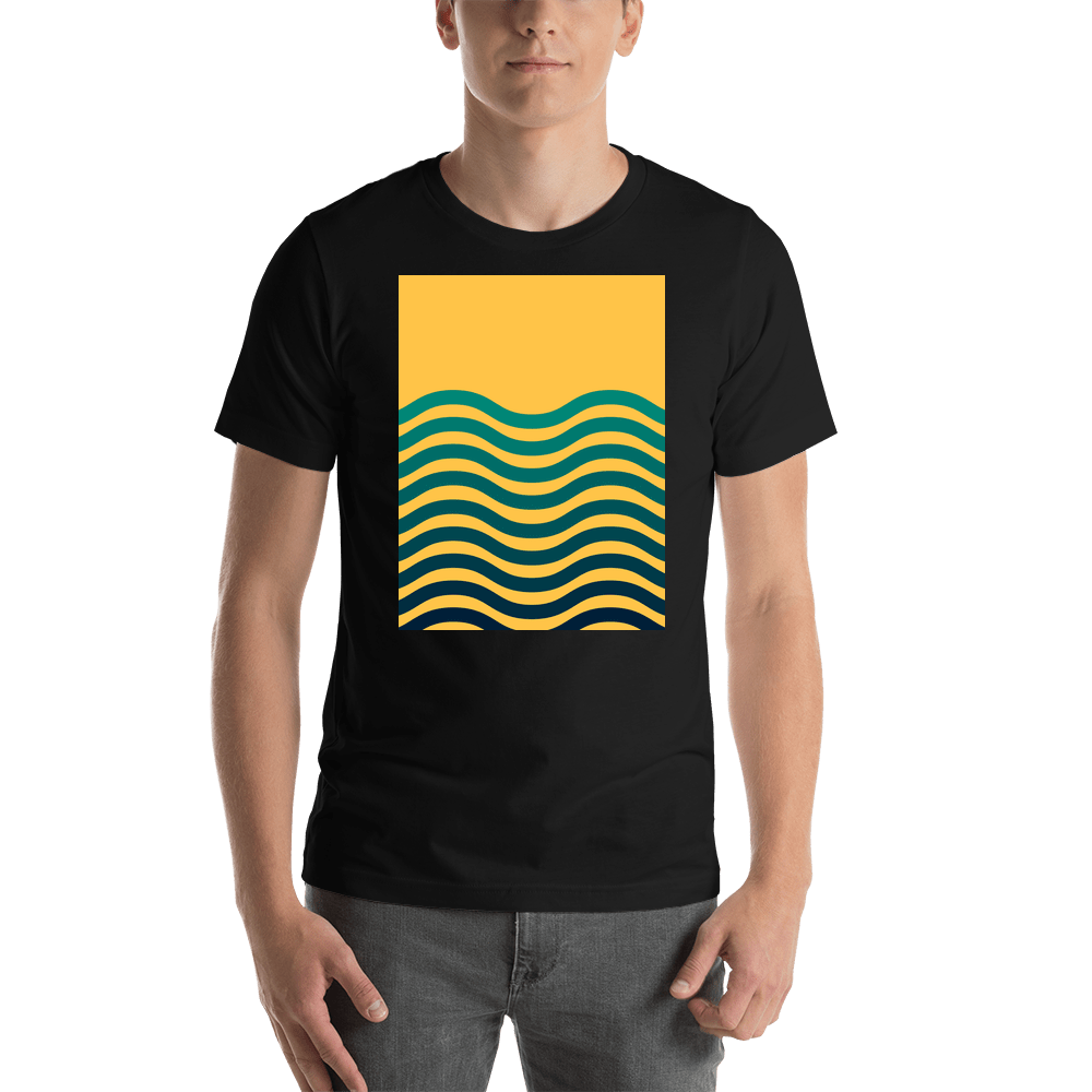 Retro T-Shirt - Black - Green Waves - Shirt View