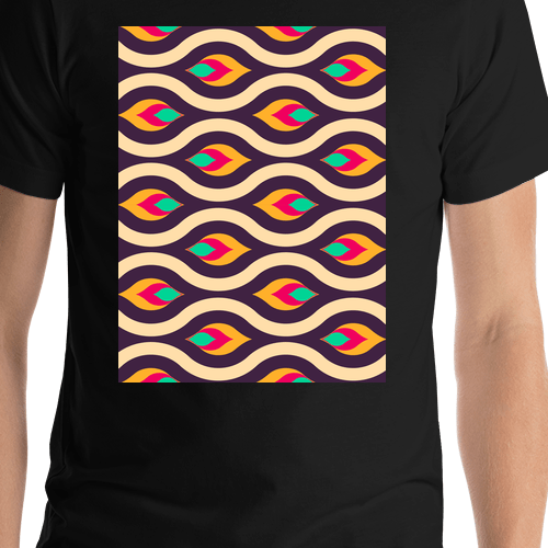 Retro T-Shirt - Black - Abstract Waves - Shirt Close-Up View