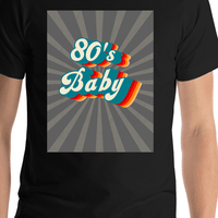 Thumbnail for Retro T-Shirt - Black - 80's Baby - Shirt Close-Up View