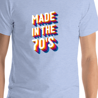 Thumbnail for Retro T-Shirt - Heather Blue - Made in the 70's - Shirt Close-Up View