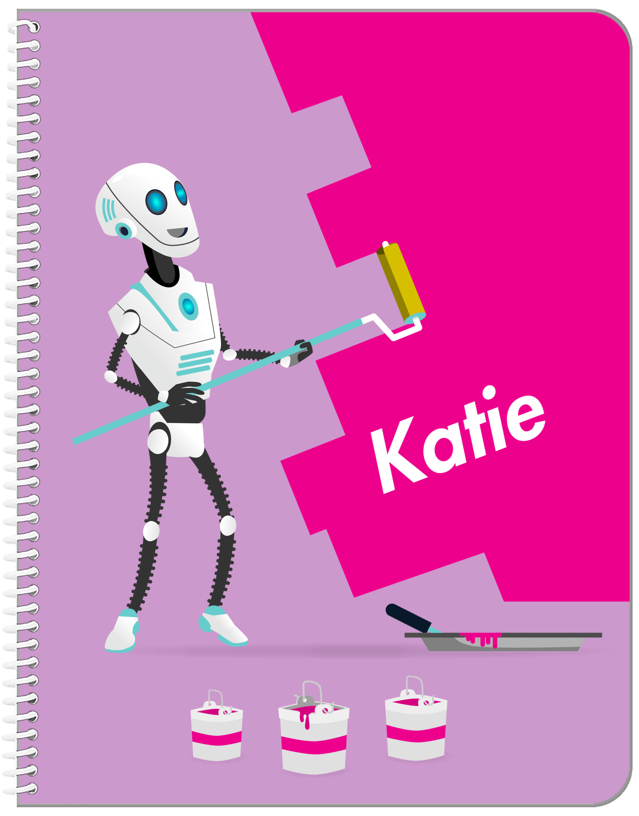 Personalized Robots Notebook VII - Robot Painter - Pink Background - Front View