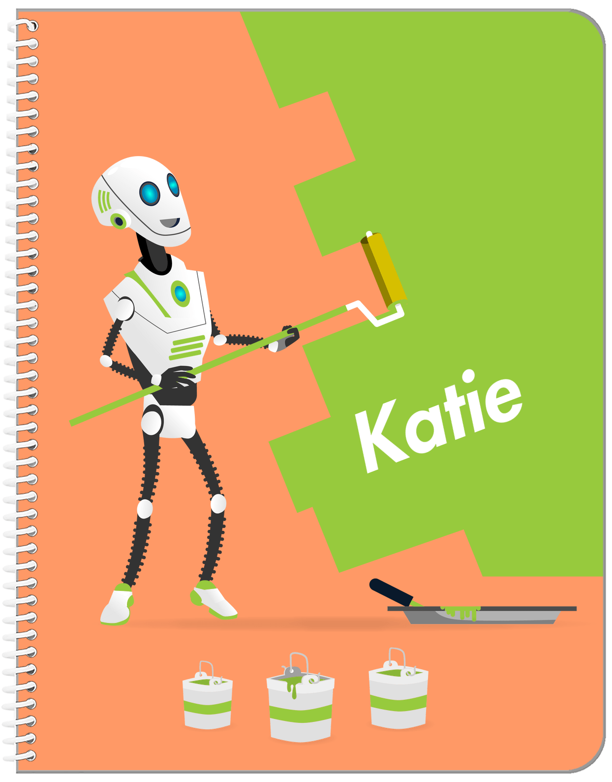 Personalized Robots Notebook VII - Robot Painter - Orange Background - Front View