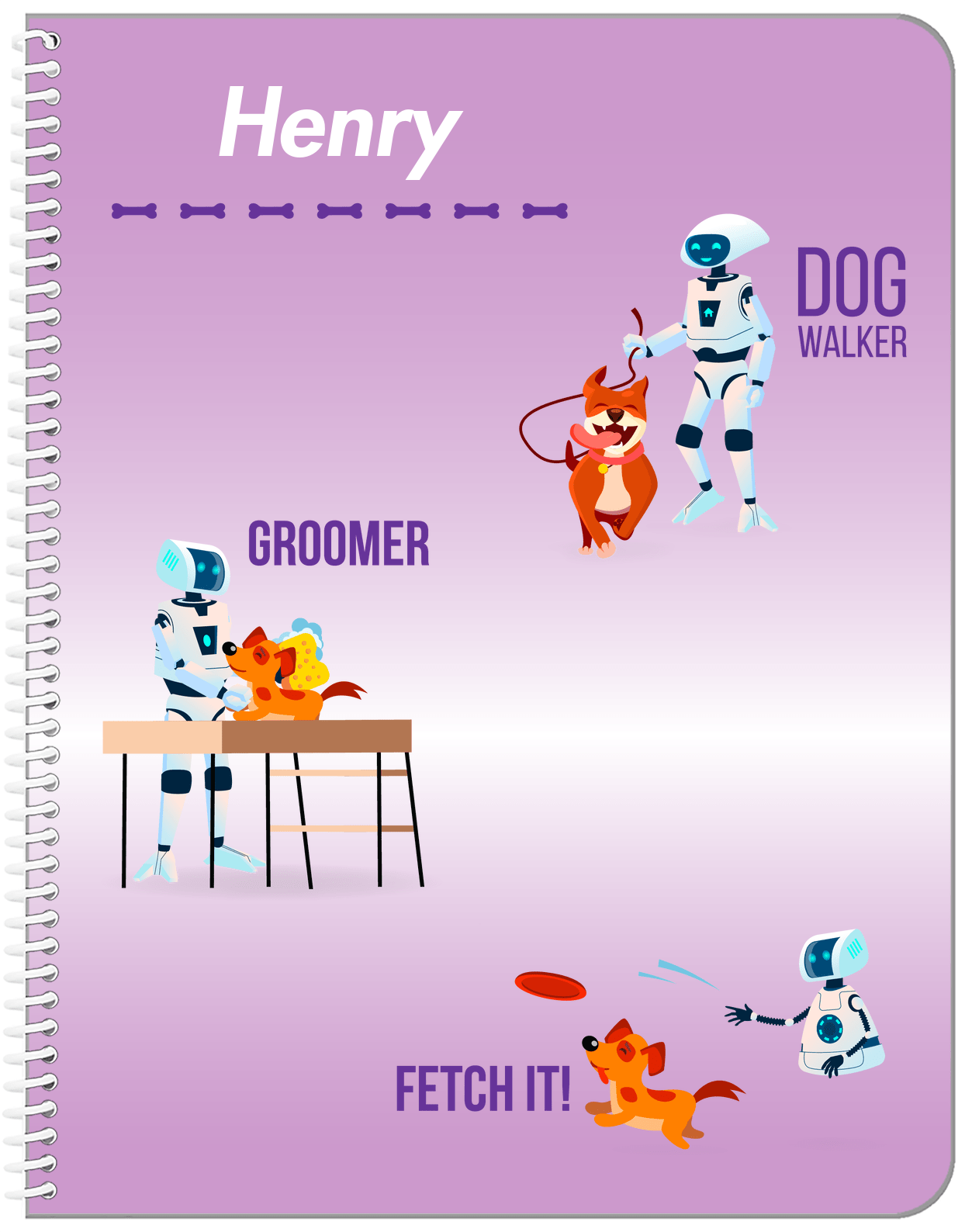 Personalized Robots Notebook VIII - Canine Assistant - Purple Background - Front View