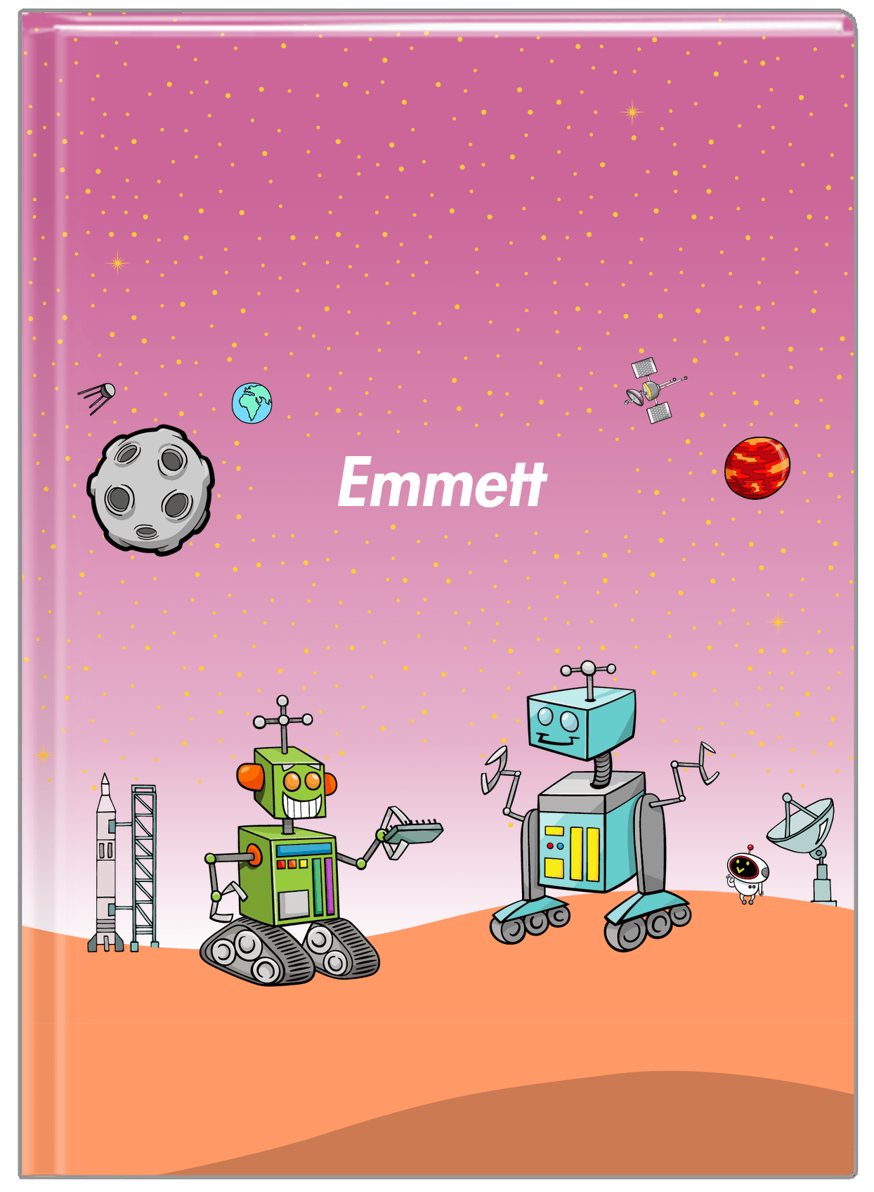 Personalized Robots Journal I - Transistor Buddies - Pink Background - Front View