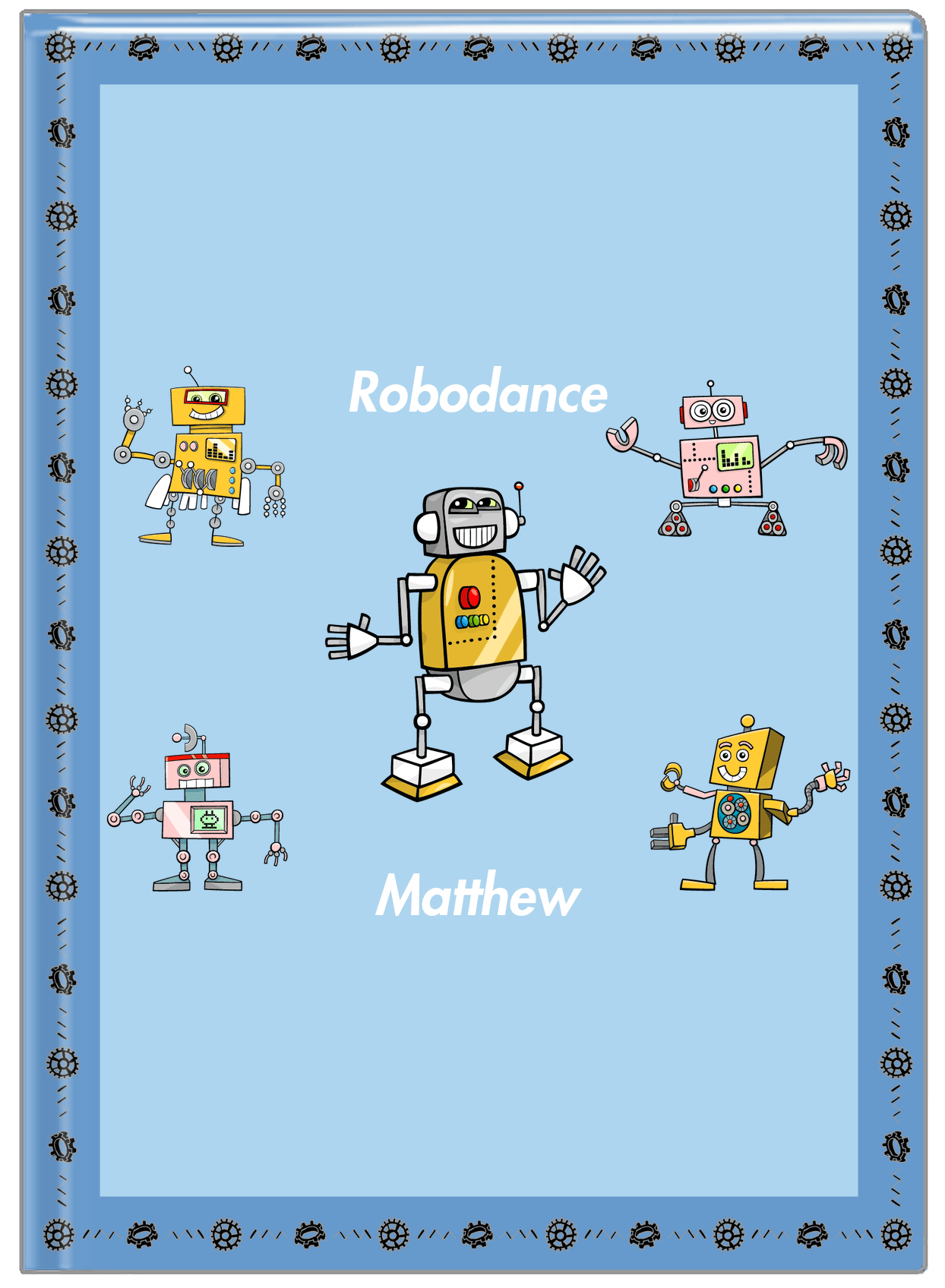 Personalized Robots Journal II - Robodance Party - Blue Background - Front View