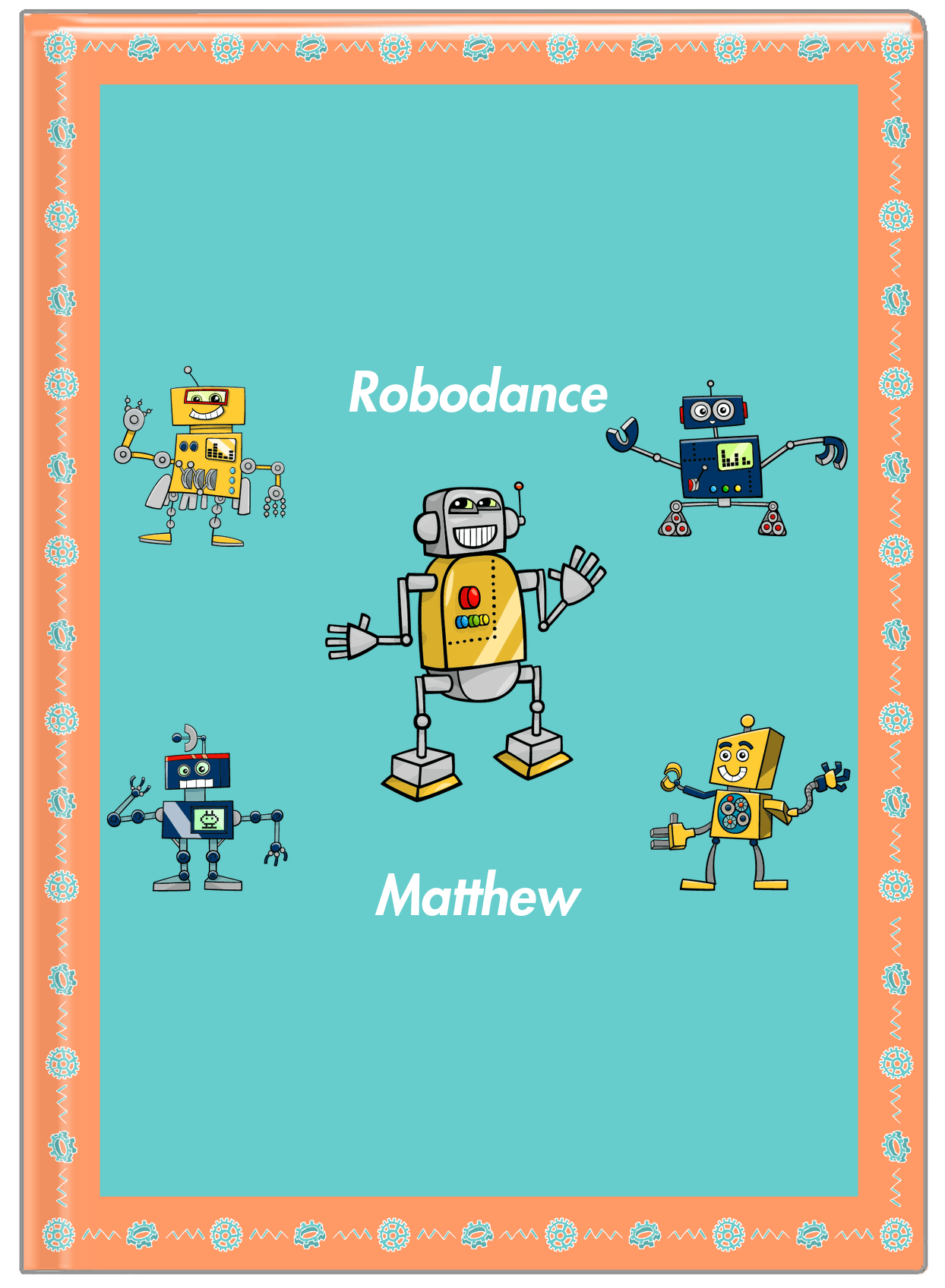 Personalized Robots Journal II - Robodance Party - Teal Background - Front View