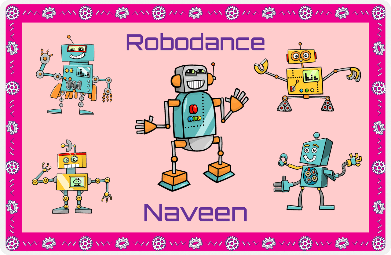 Personalized Robots Placemat II - Robodance Party - Pink Background -  View