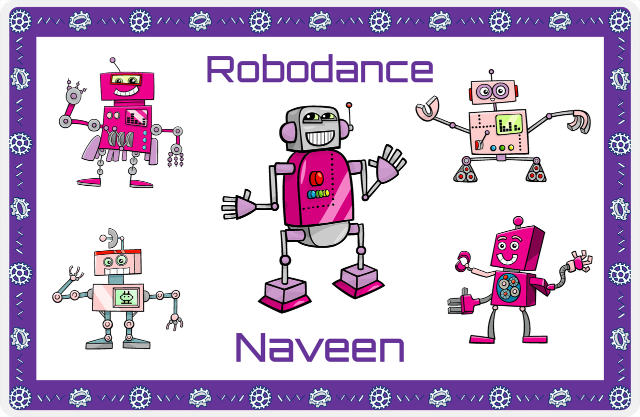 Personalized Robots Placemat II - Robodance Party - Purple Background -  View