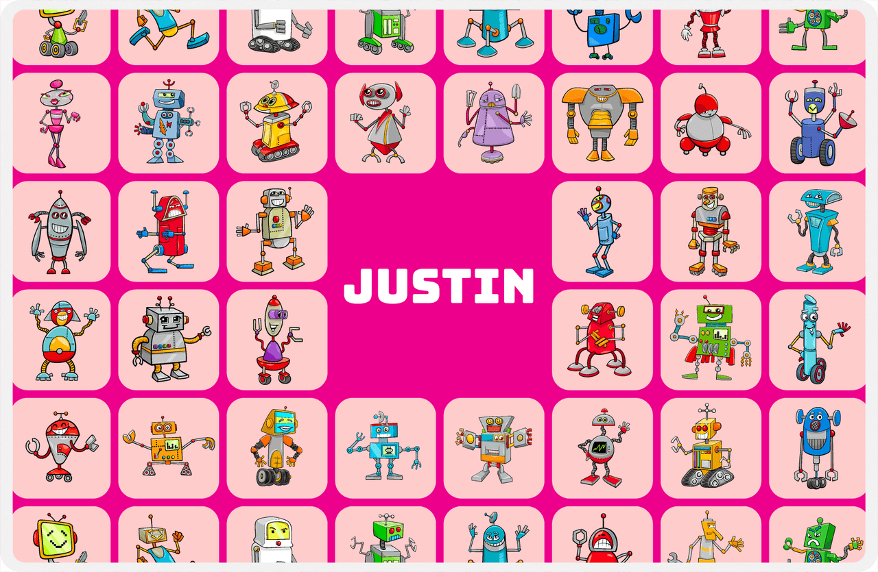 Personalized Robots Placemat IV - Robot Crew - Pink Background -  View