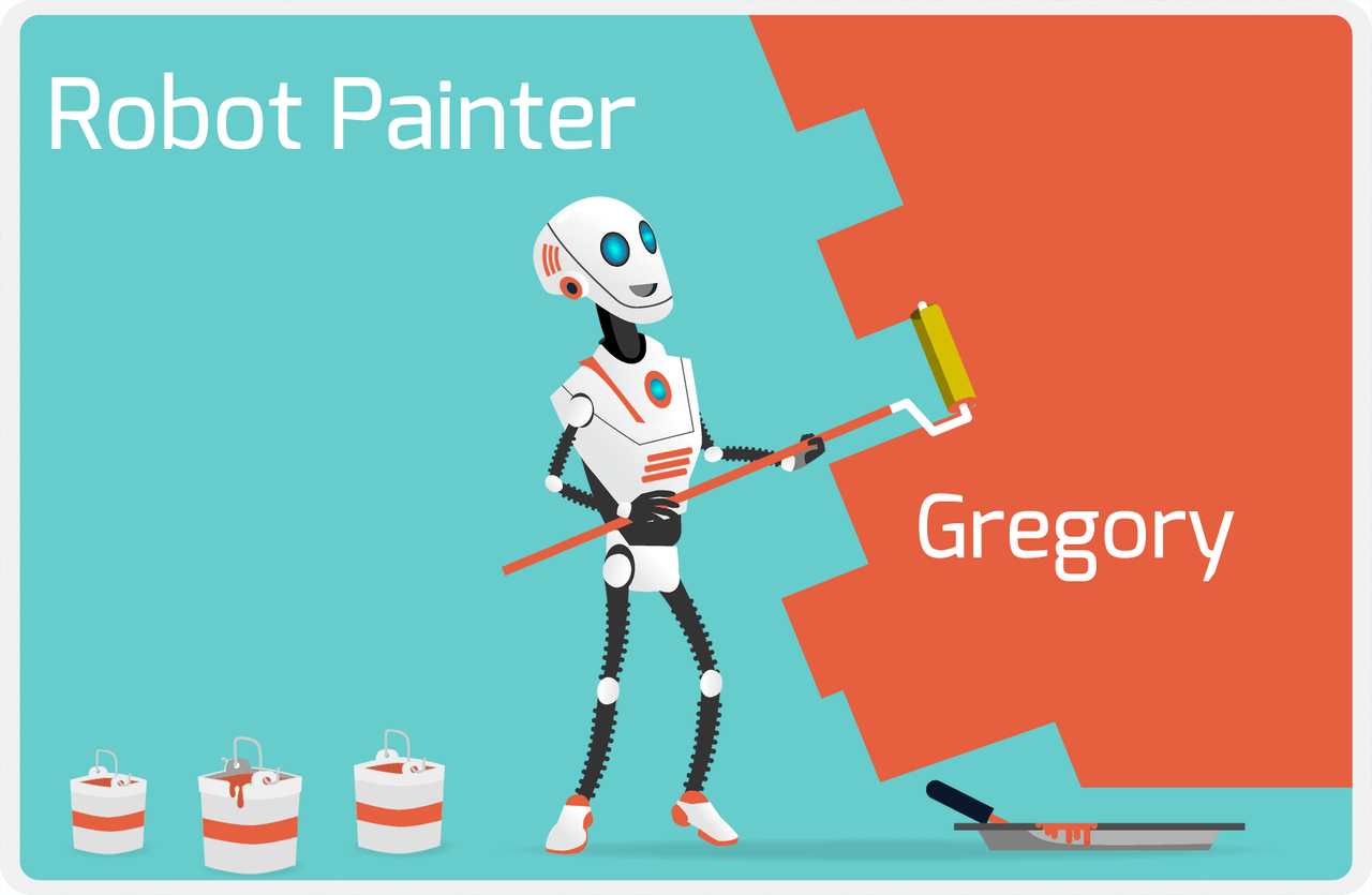 Personalized Robots Placemat VII - Robot Painter - Teal Background -  View