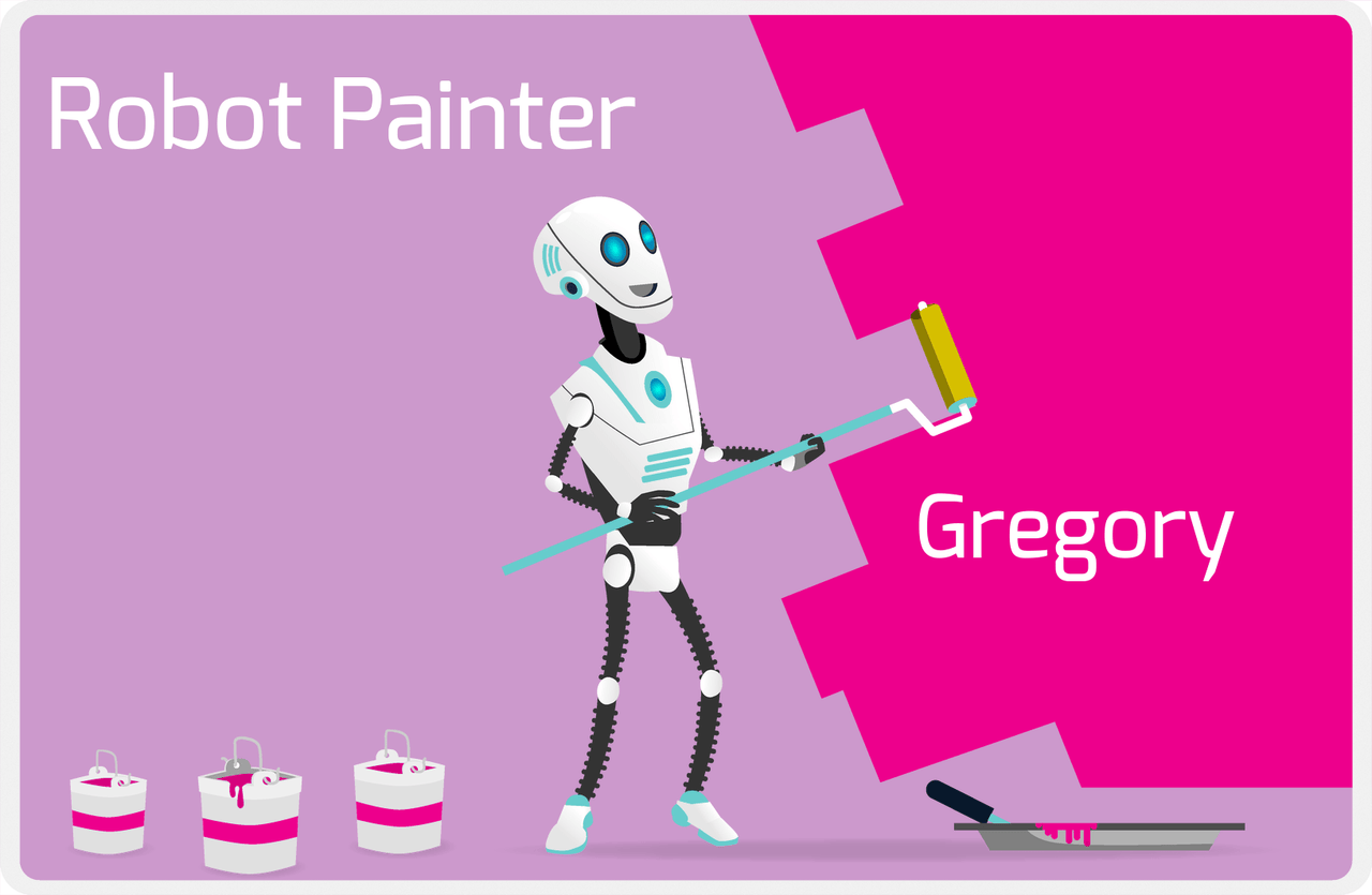Personalized Robots Placemat VII - Robot Painter - Pink Background -  View