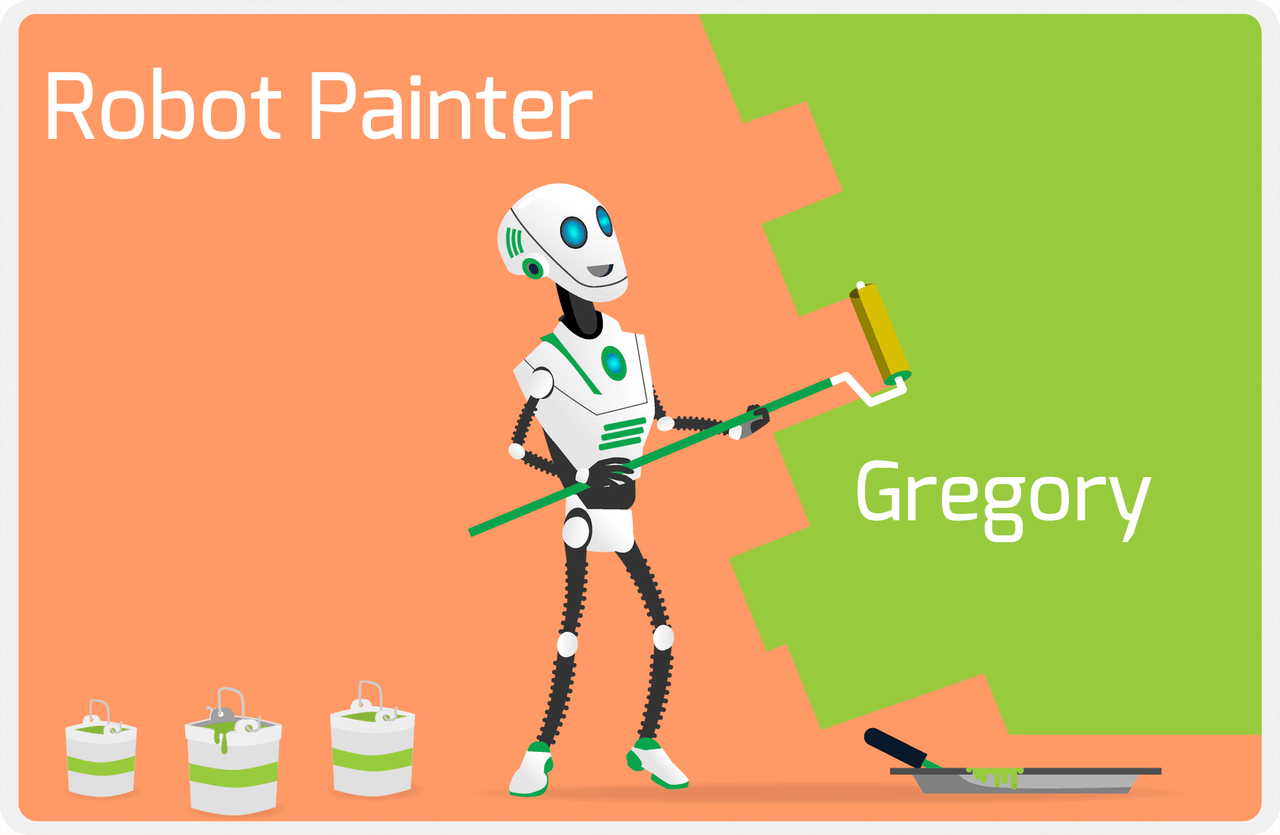 Personalized Robots Placemat VII - Robot Painter - Orange Background -  View