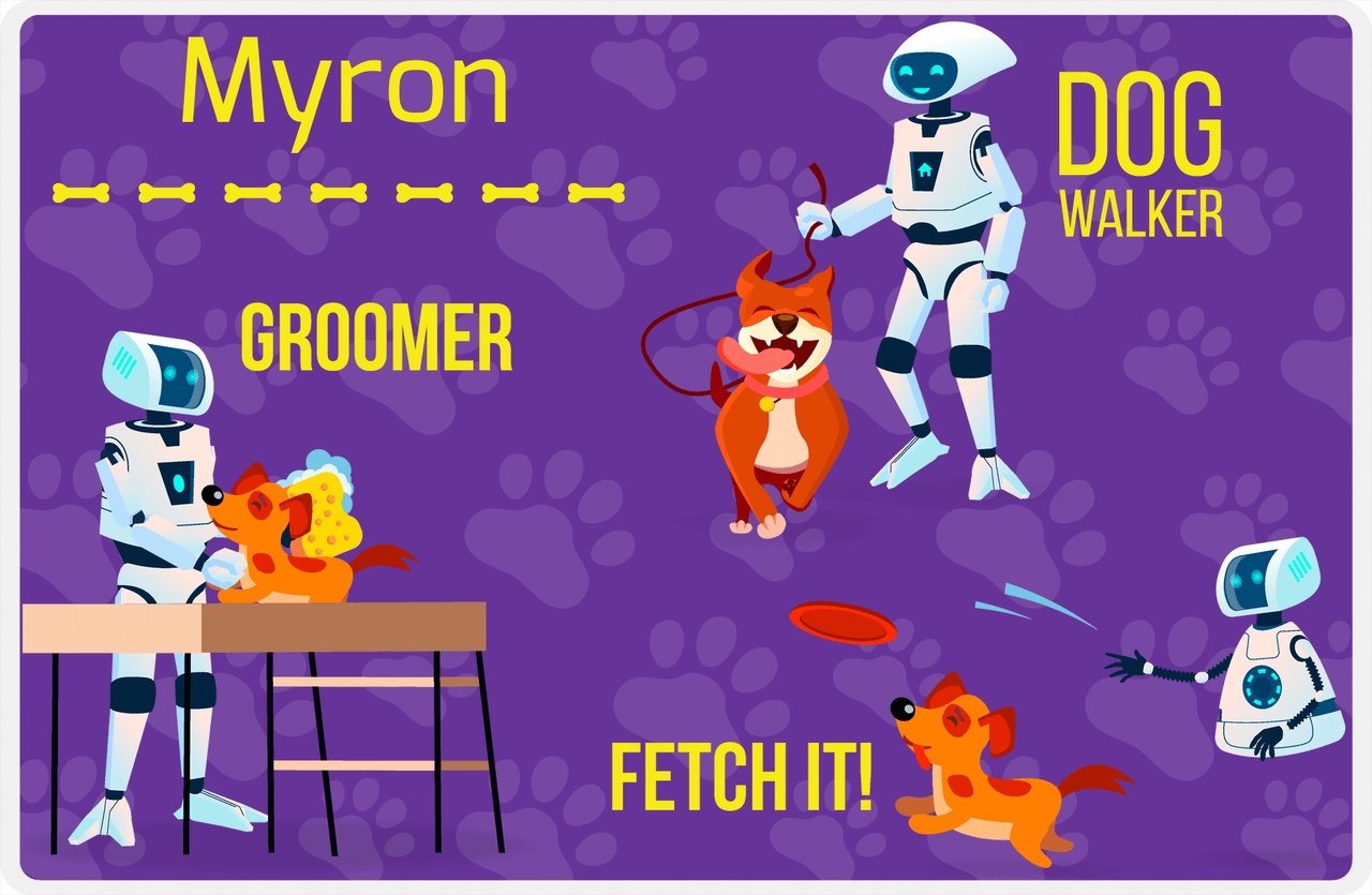 Personalized Robots Placemat VIII - Canine Assistant - Purple Background -  View