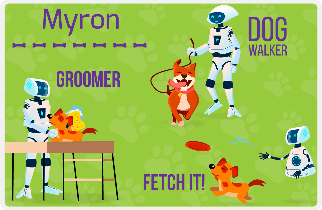 Personalized Robots Placemat VIII - Canine Assistant - Green Background -  View