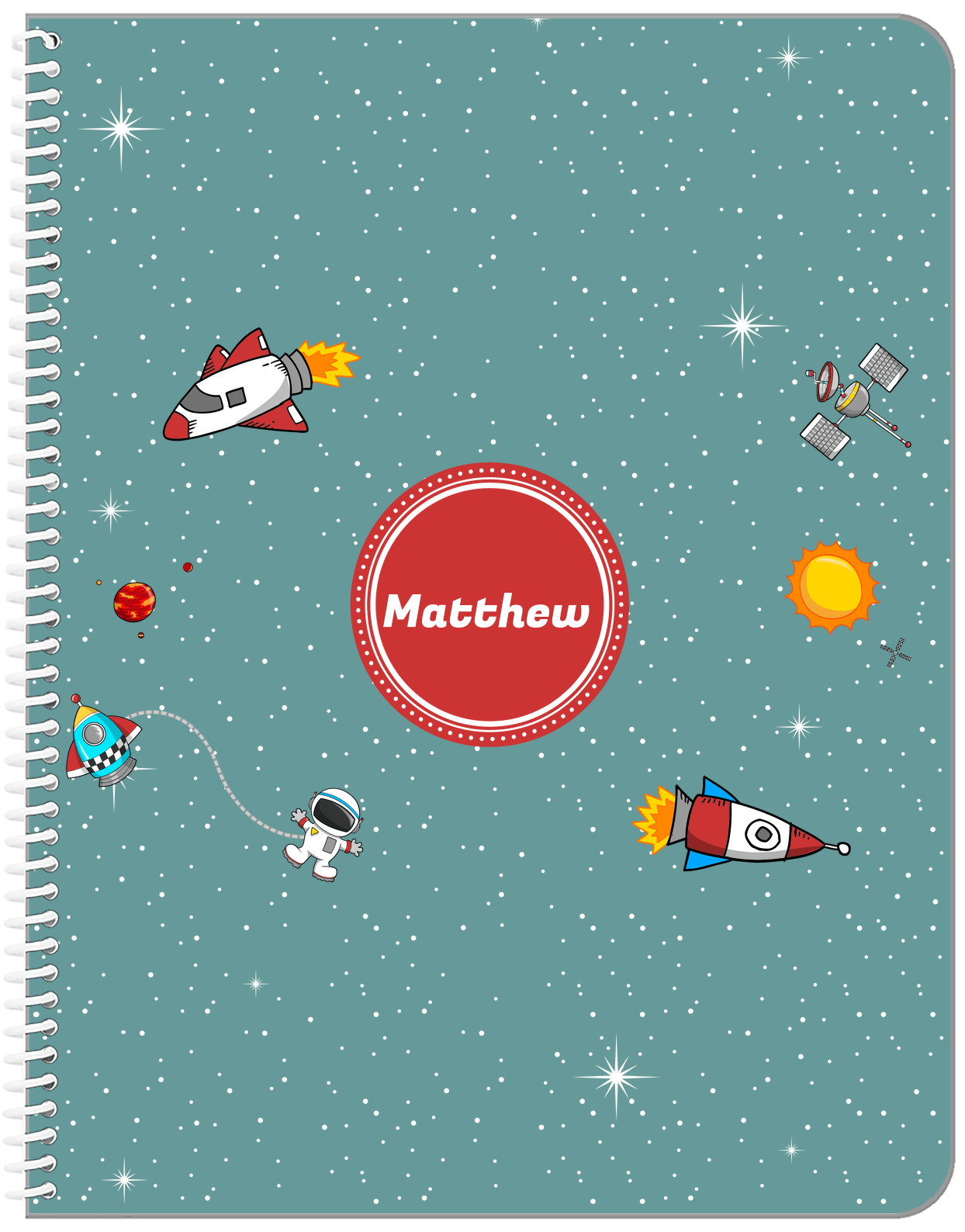 Personalized Rocket Ship Notebook II - Galaxy Center - Circle Nameplate - Front View