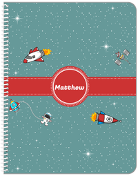 Thumbnail for Personalized Rocket Ship Notebook II - Galaxy Center - Circle Ribbon Nameplate - Front View