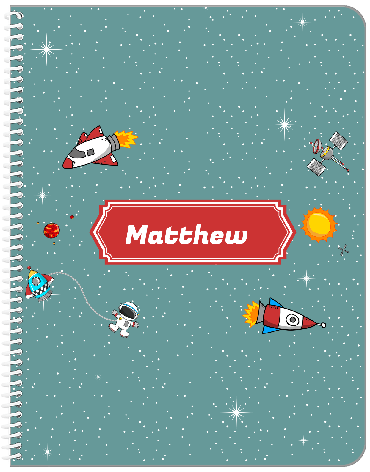 Personalized Rocket Ship Notebook II - Galaxy Center - Decorative Rectangle Nameplate - Front View