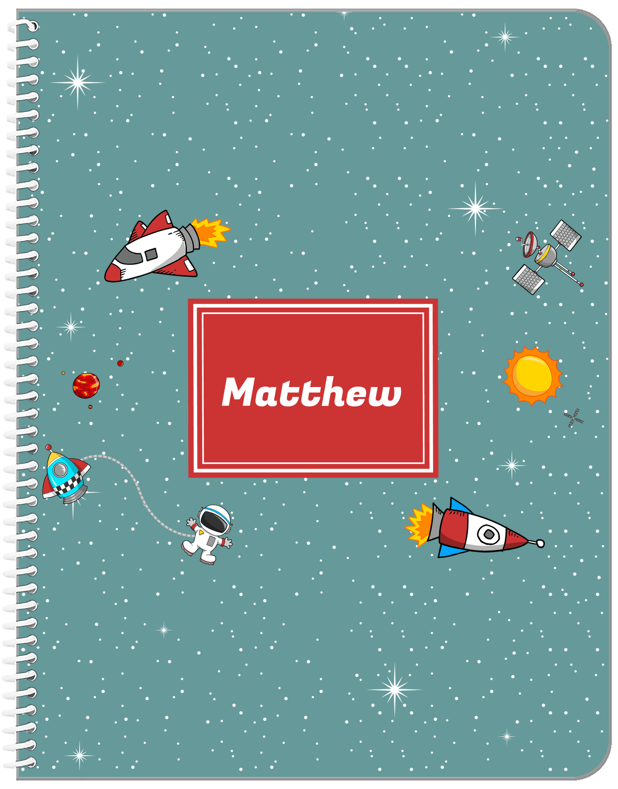 Personalized Rocket Ship Notebook II - Galaxy Center - Rectangle Nameplate - Front View