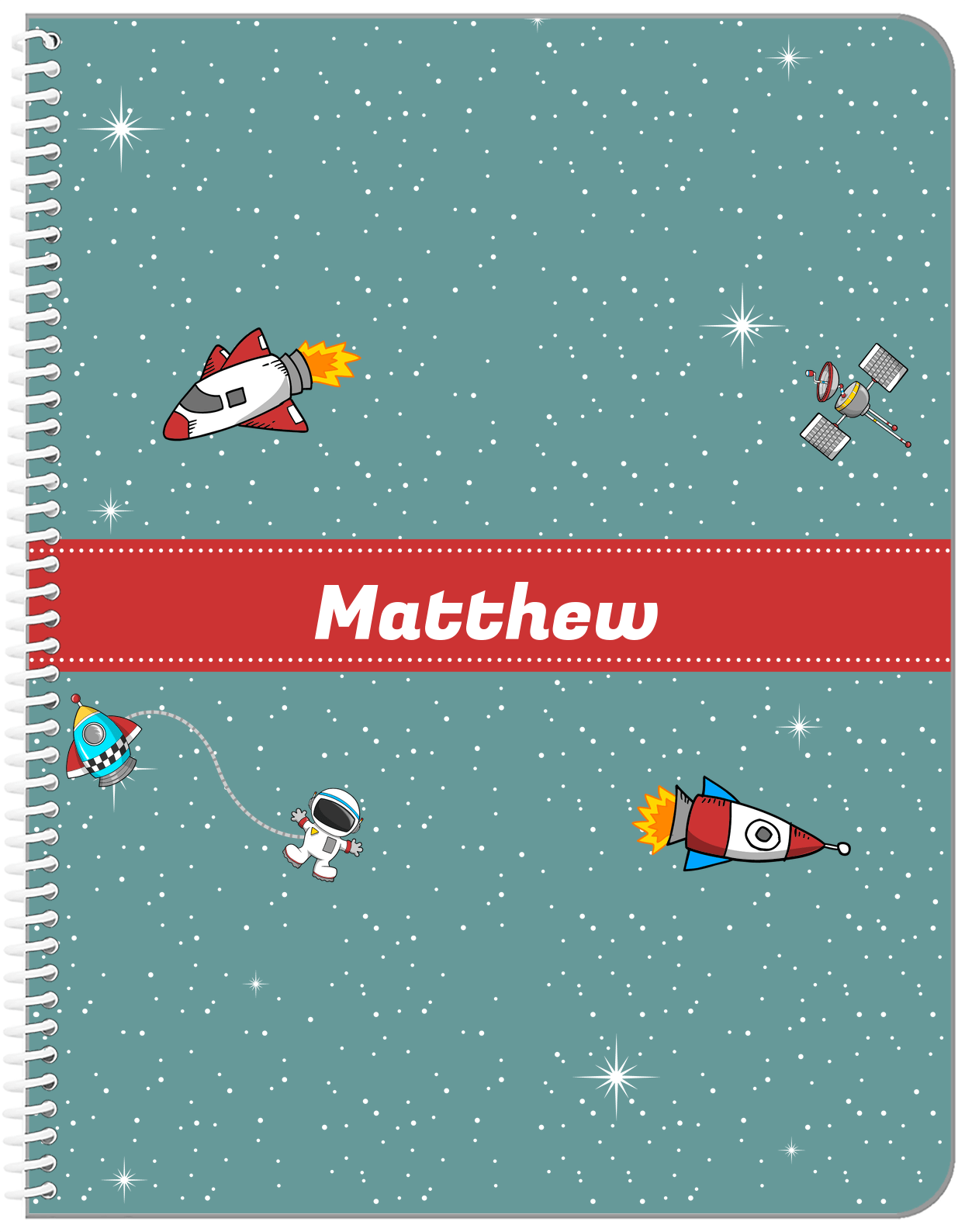 Personalized Rocket Ship Notebook II - Galaxy Center - Ribbon Nameplate - Front View