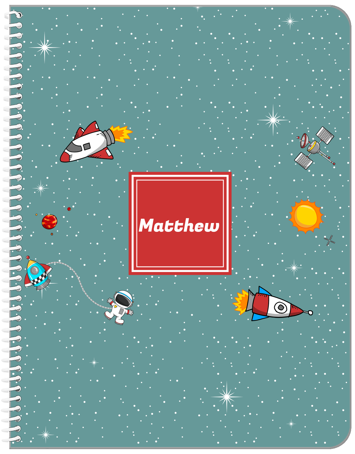 Personalized Rocket Ship Notebook II - Galaxy Center - Square Nameplate - Front View