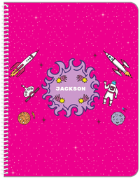 Thumbnail for Personalized Rocket Ship Notebook V - Fireball Galaxy - Pink Background - Front View