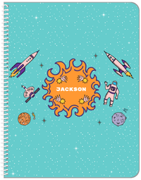 Thumbnail for Personalized Rocket Ship Notebook V - Fireball Galaxy - Teal Background - Front View