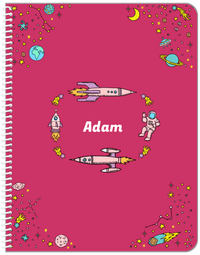 Thumbnail for Personalized Rocket Ship Notebook VI - Space Orbit - Pink Background - Front View