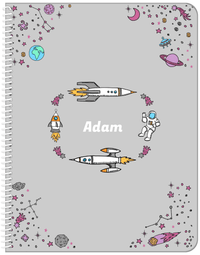 Thumbnail for Personalized Rocket Ship Notebook VI - Space Orbit - Grey Background - Front View
