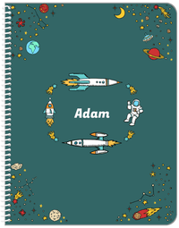 Thumbnail for Personalized Rocket Ship Notebook VI - Space Orbit - Teal Background - Front View