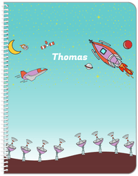 Thumbnail for Personalized Rocket Ship Notebook VII - Tracking Space - Teal Background - Front View