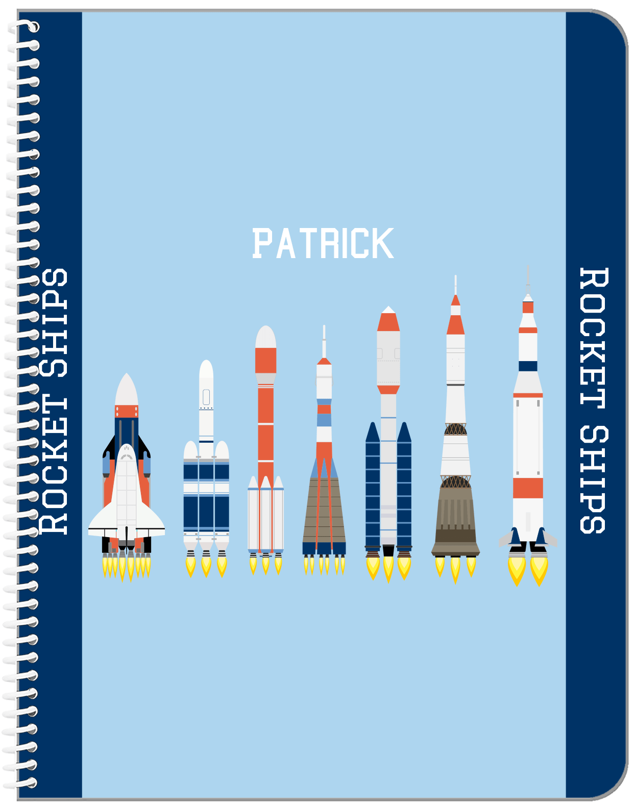 Personalized Rocket Ship Notebook VIII - Blue Background - Front View
