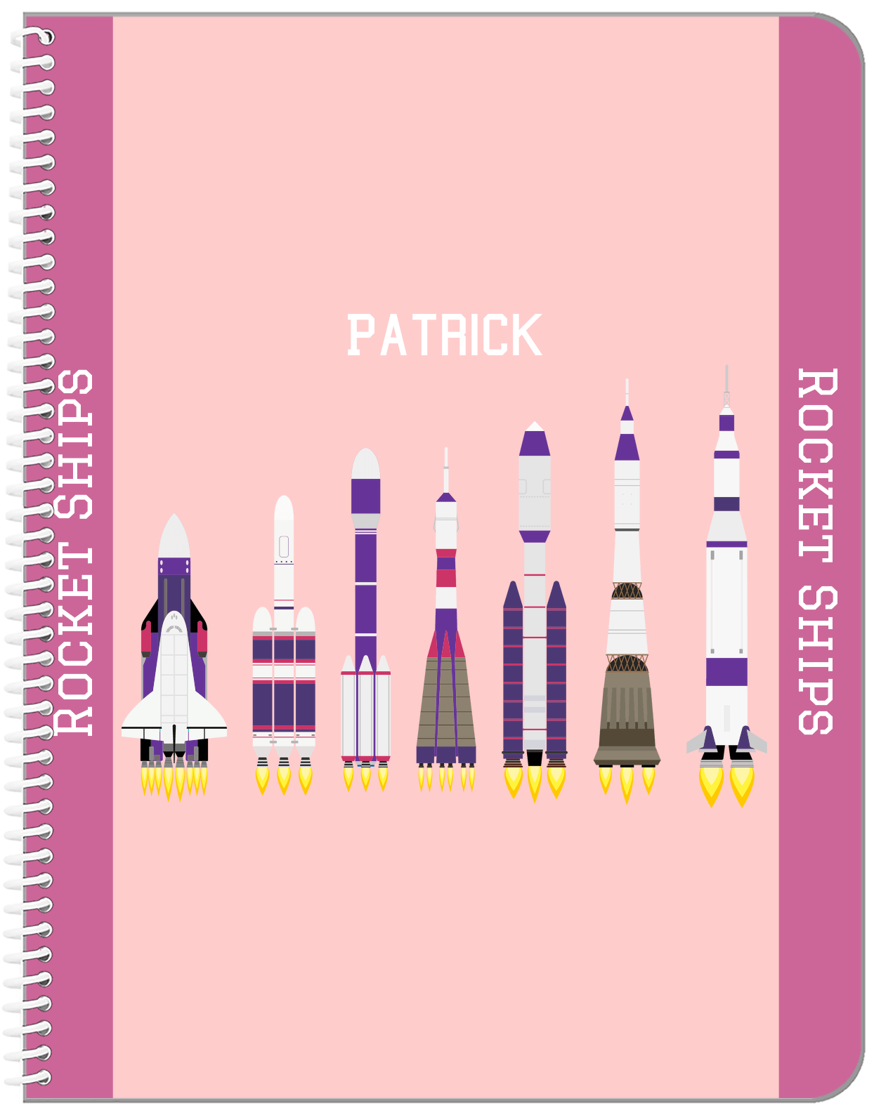 Personalized Rocket Ship Notebook VIII - Pink Background - Front View